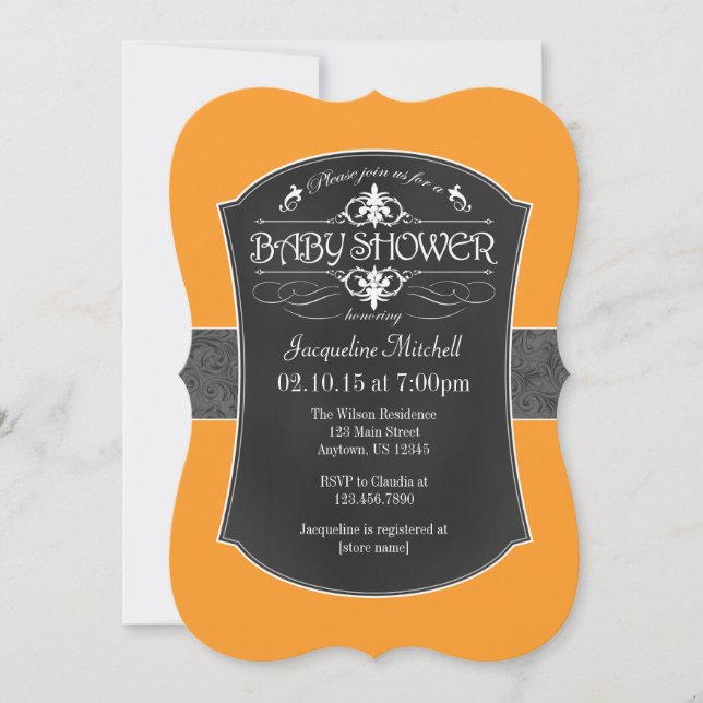 Orange Grey Chalkboard Baby Shower Invitation (Front)