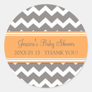 Orange Grey Chevron Baby Shower Favour Stickers