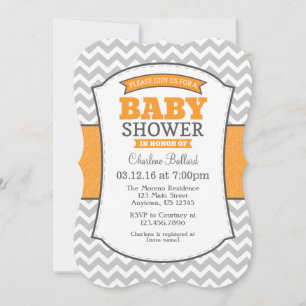 Orange Grey Chevron Baby Shower Invitation