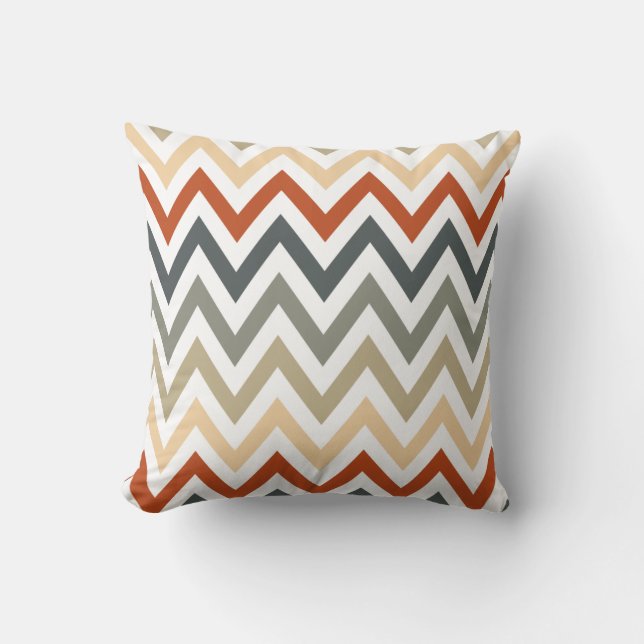 Orange Grey Chevron Geometric Designs Colour Cushion (Front)