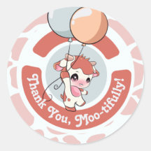 Orange Grey Cow Pattern Thank you Round Sticker 