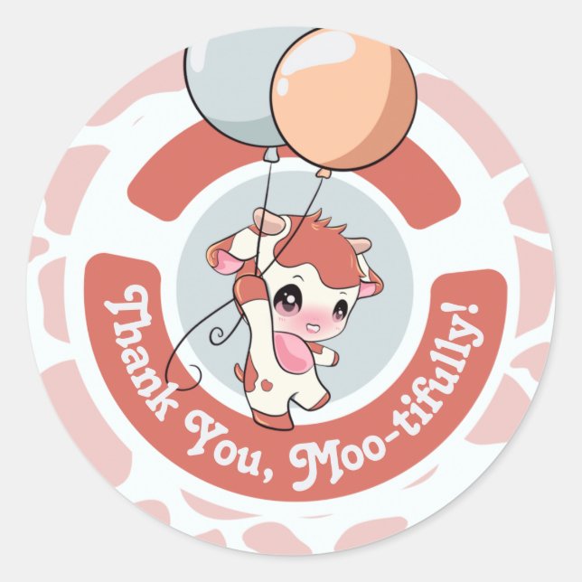 Orange Grey Cow Pattern Thank you Round Sticker  (Front)