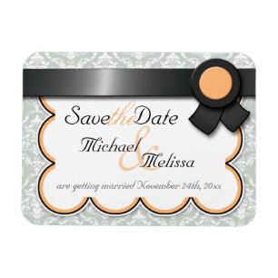 Orange & Grey Damask Save the Date flat Magnet