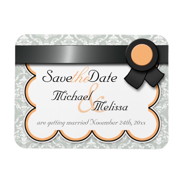 Orange & Grey Damask Save the Date flat Magnet (Horizontal)