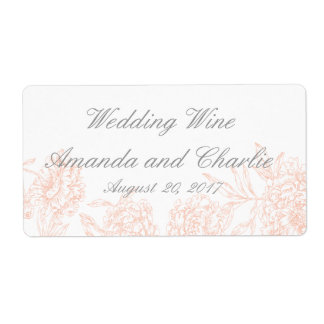 Orange Grey Floral Vintage Wedding Wine Label