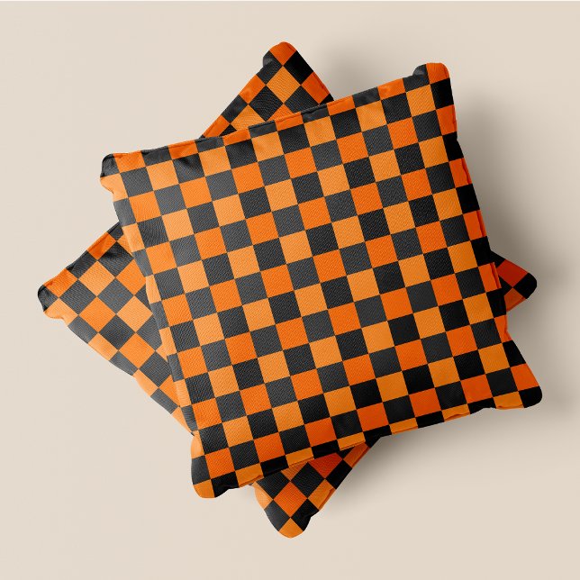 Orange & Grey Fun Retro Chic Chequered Squares Cushion (Orange & Grey Fun Retro Chic Checkered Squares Throw Pillow)