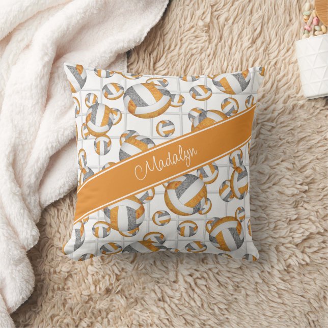 Orange grey girly volleyballs pattern net accent cushion (Blanket)