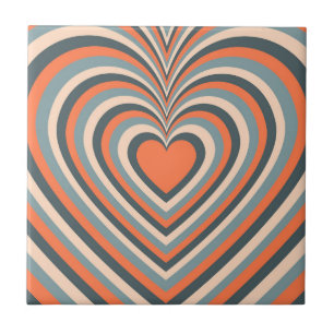 Orange Grey Hypnotic Heart Love Pattern Ceramic Tile