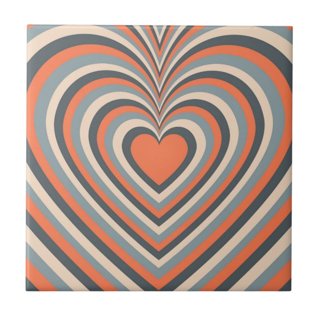 Orange Grey Hypnotic Heart Love Pattern Ceramic Tile (Front)