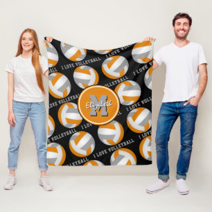 orange grey kids sports room I love volleyball  Fleece Blanket