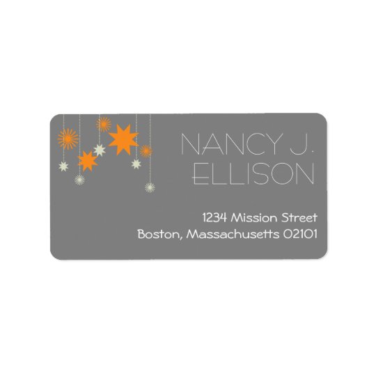 Orange grey modern star fireworks sparkle address address label