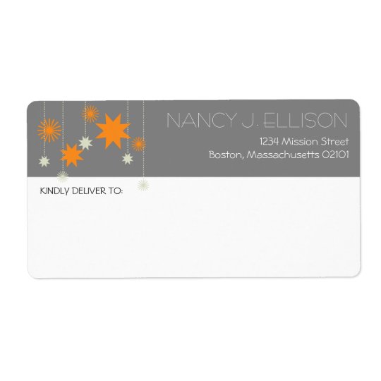 Orange grey modern star fireworks sparkle address shipping label