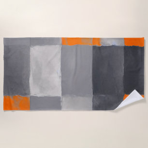 Orange Grey Plaid Abstract Beach Towel