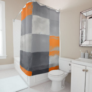 Orange Grey Plaid Abstract  Shower Curtain