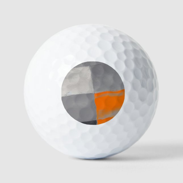 Orange Grey Plaid Chequered Golf Balls (Front)