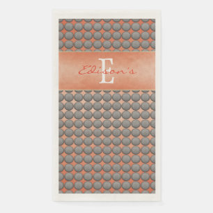 Orange & Grey Polka Dot Pattern Monogram Napkin
