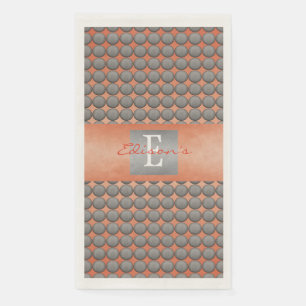 Orange & Grey Polka Dot Pattern Monogram Napkin