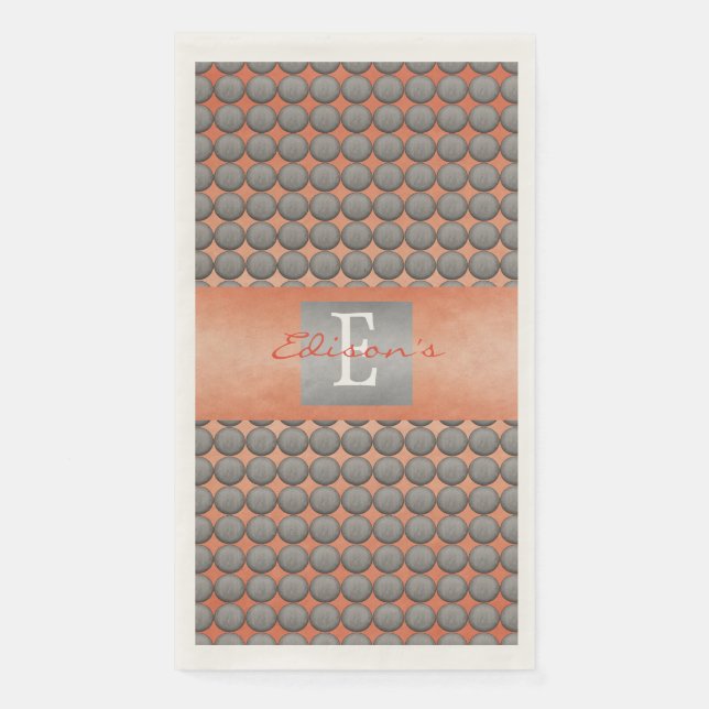 Orange & Grey Polka Dot Pattern Monogram Napkin (Front)