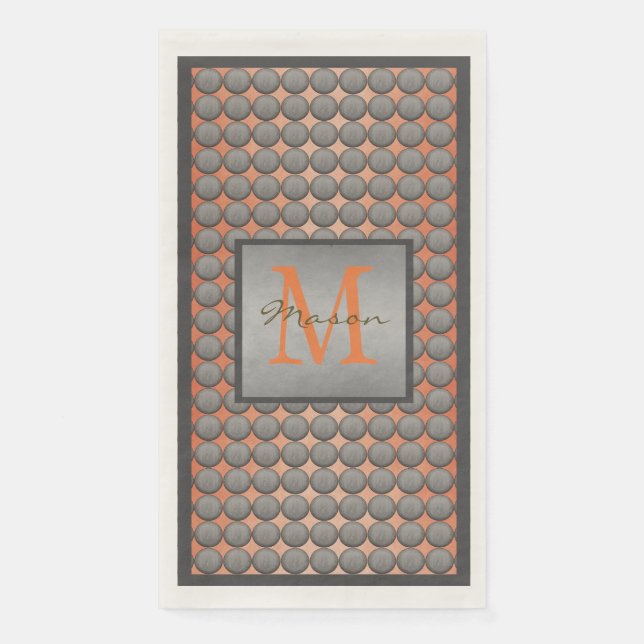 Orange & Grey Polka Dot Pattern Monogram Napkin (Front)