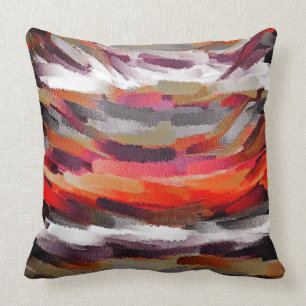 Orange Grey Purple Abstract Painting Cushion