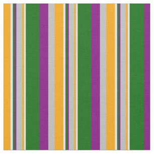 Orange, Grey, Purple, Dark Green & White Lines Fabric