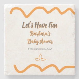 Orange grey retro spanish baby shower boho modern stone coaster