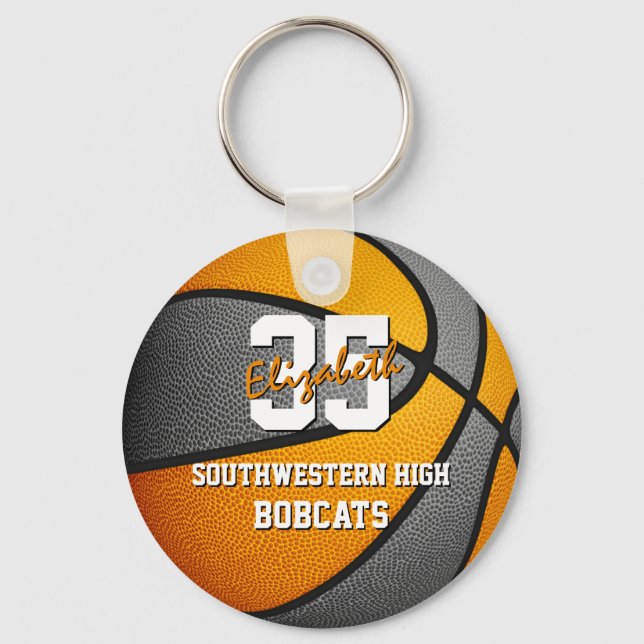 orange grey school basketball team colours key ring (Front)