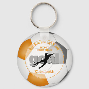 orange grey soccer team colours gifts girls goal key ring