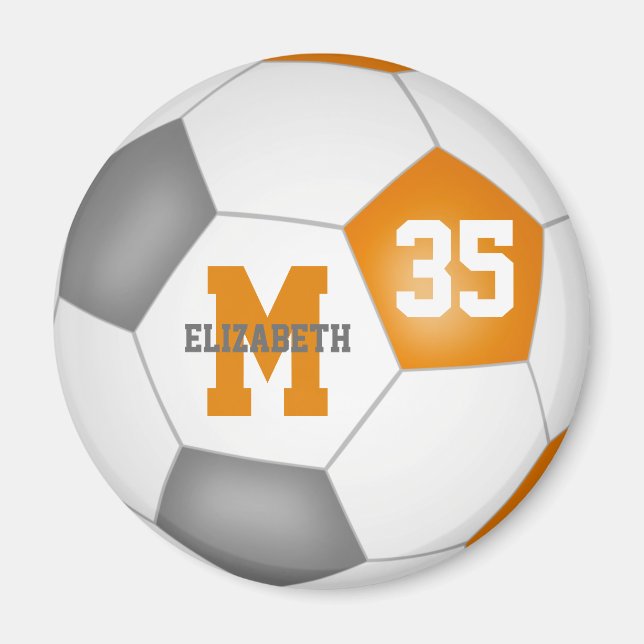 orange grey soccer team colours girls boys magnet (Front)