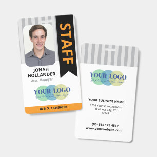 Orange Grey Stripes Your Logo Staff Employee ID Badge