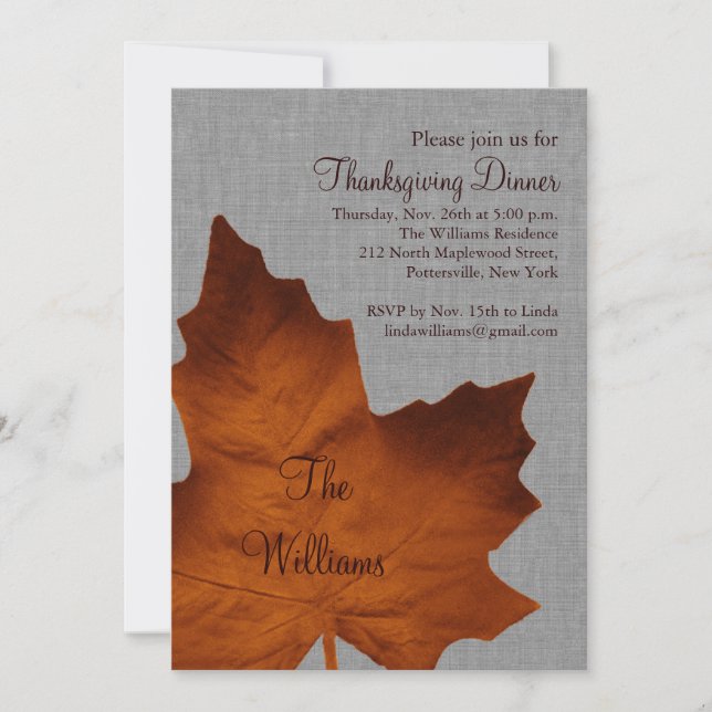 Orange & Grey Thanksgiving Dinner Invitation (Front)