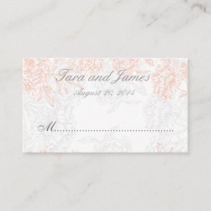 Orange Grey Vintage Floral Wedding Place Card