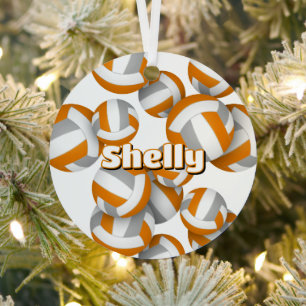 orange grey volleyballs w athlete name keepsake metal tree decoration