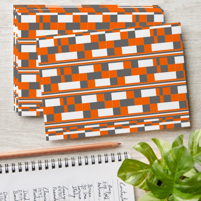 Orange Grey White Chequered Pattern Envelope (Stacked)