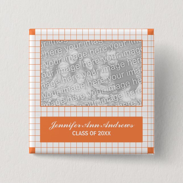 Orange Grid Photo 15 Cm Square Badge (Front)