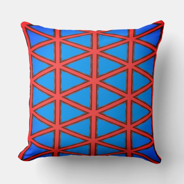 Orange Gridlock on Bright Blue Reflection  Cushion (Front)