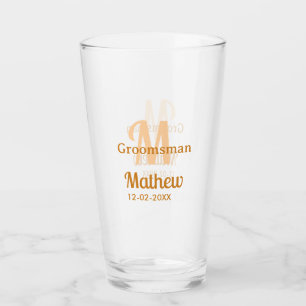 Orange groomsman name letter date masculine pastel glass