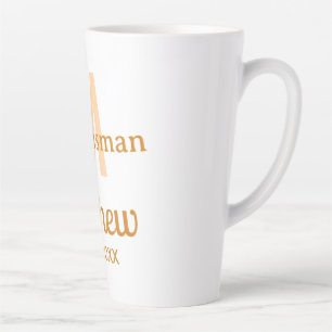 Orange groomsman name letter date masculine pastel latte mug