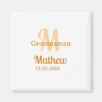 Orange groomsman name letter date masculine pastel