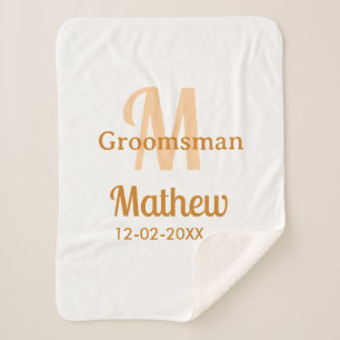 Orange groomsman name letter date masculine pastel sherpa blanket
