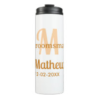 Orange groomsman name letter date masculine pastel