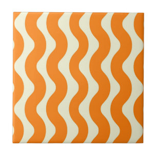 Orange Groovy Wavy Stripe Abstract Modern Spring Ceramic Tile