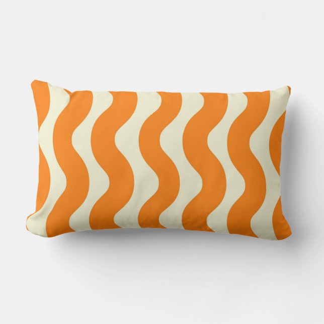 Orange Groovy Wavy Stripe Abstract Modern Spring Lumbar Cushion (Front)