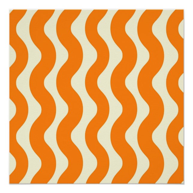 Orange Groovy Wavy Stripe Abstract Modern Spring Poster (Front)
