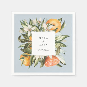 Orange Grove Botanical Citrus Frame Pale Blue Napkin