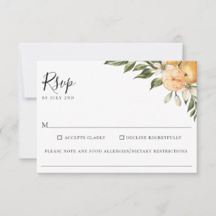 Orange Grove Citrus Wedding Food Allergy RSVP Card