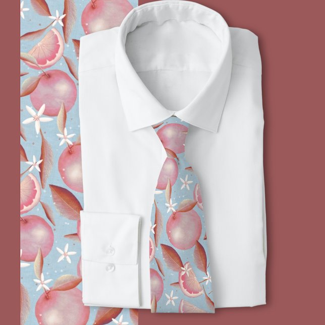 Orange Grove sky   Tie (Citrus fruit and floral pattern tie)
