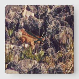 Orange Guana Art Square Wall Clock