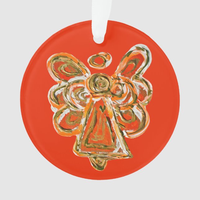Orange Guardian Angel Christmas Pendant Ornament (Front)