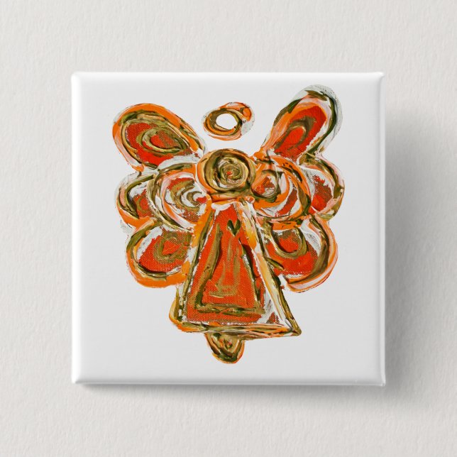 Orange Guardian Angel Custom Holiday Button Pin (Front)